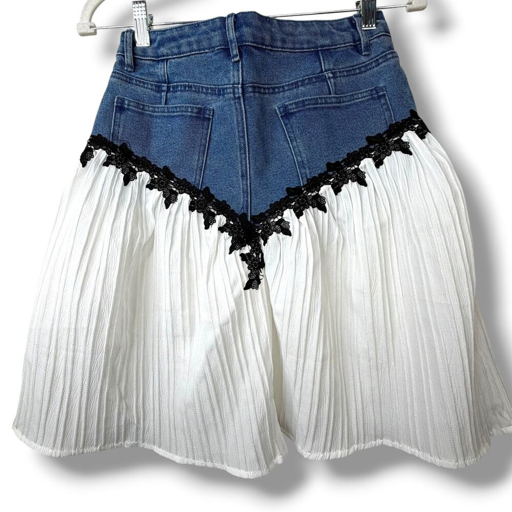 NEW Blue B USA Western Denim Lace Pearl Embroidered Boho Cowgirl Mini Skirt - Picture 5 of 9